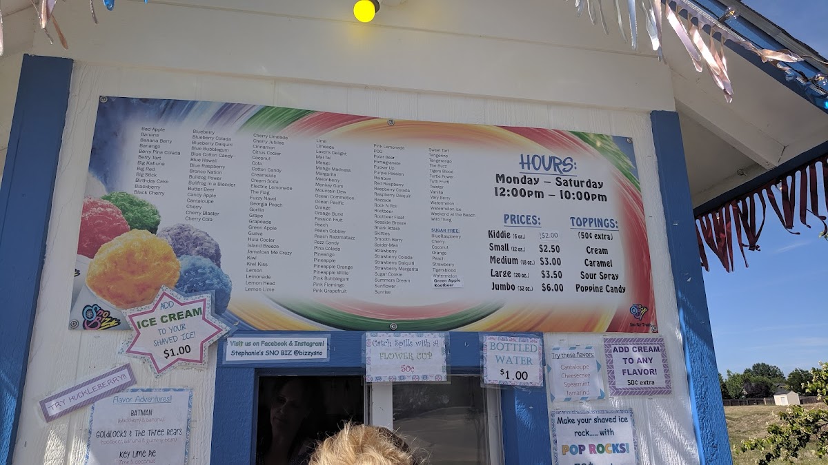 Stephanie's Sno Biz Photo Menu 1