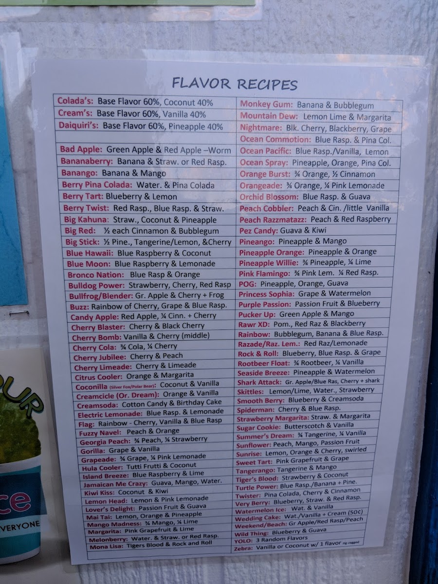 Stephanie's Sno Biz Photo Menu 2