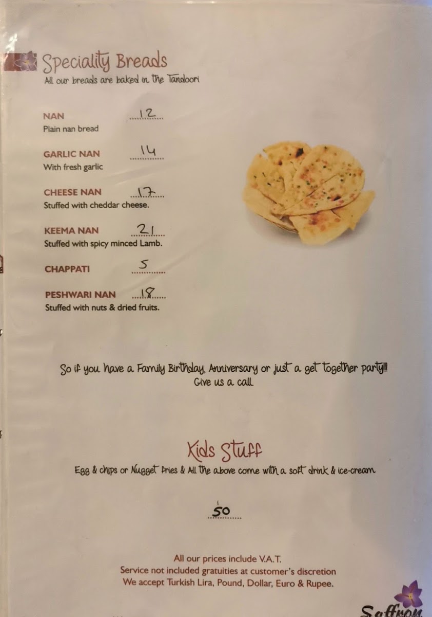 Saffron Indian Restaurant Photo Menu 2