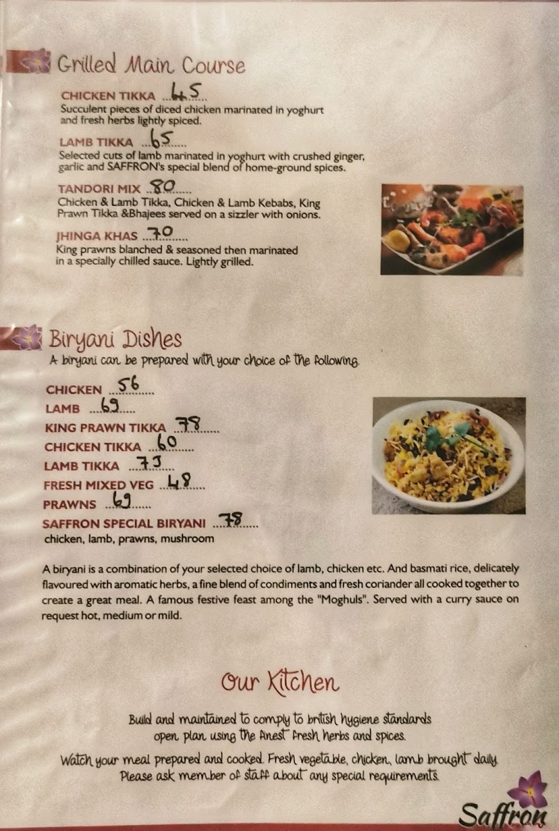 Saffron Indian Restaurant Photo Menu 3
