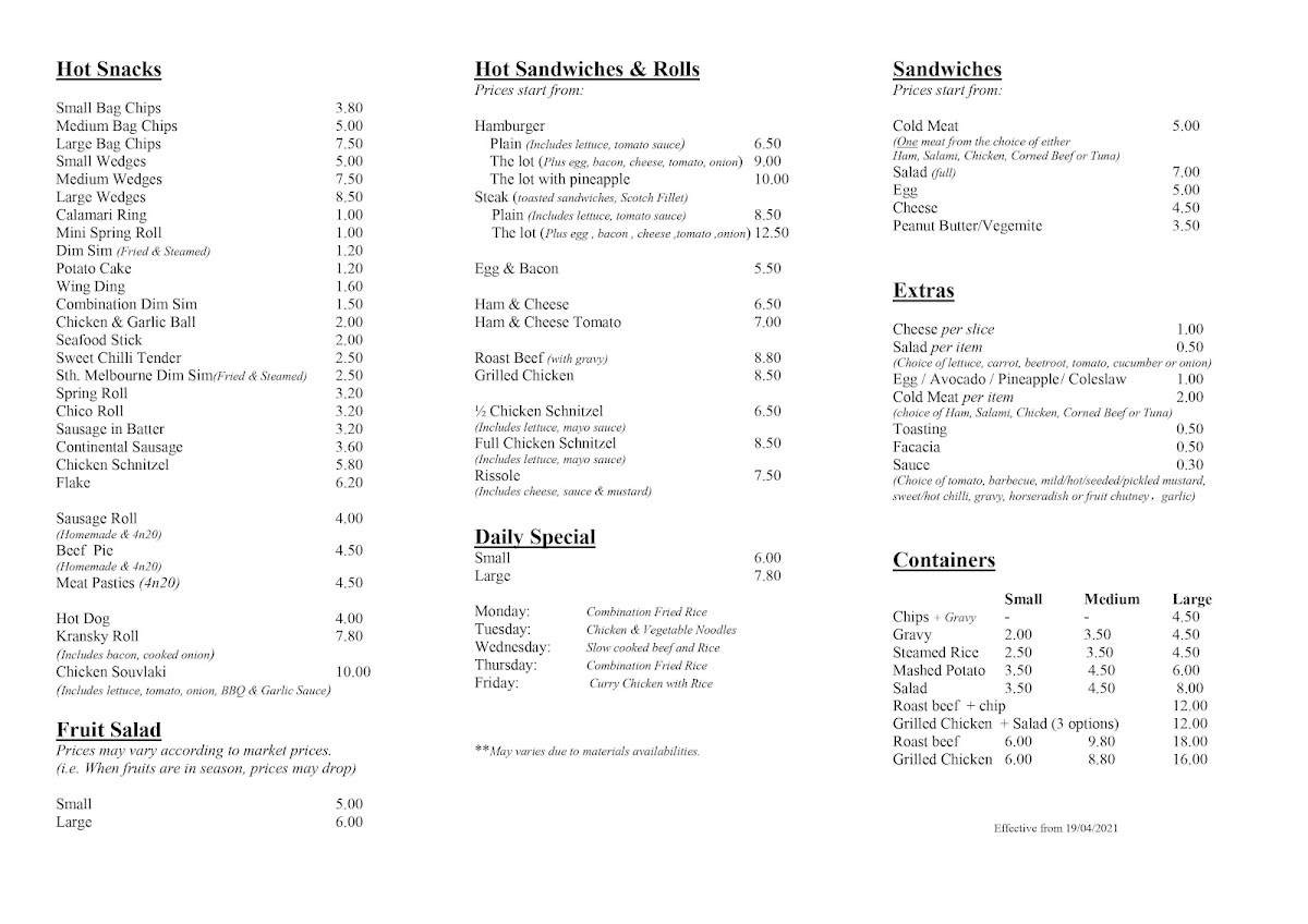 Woodlands Cafe & Takeaway Photo Menu 1