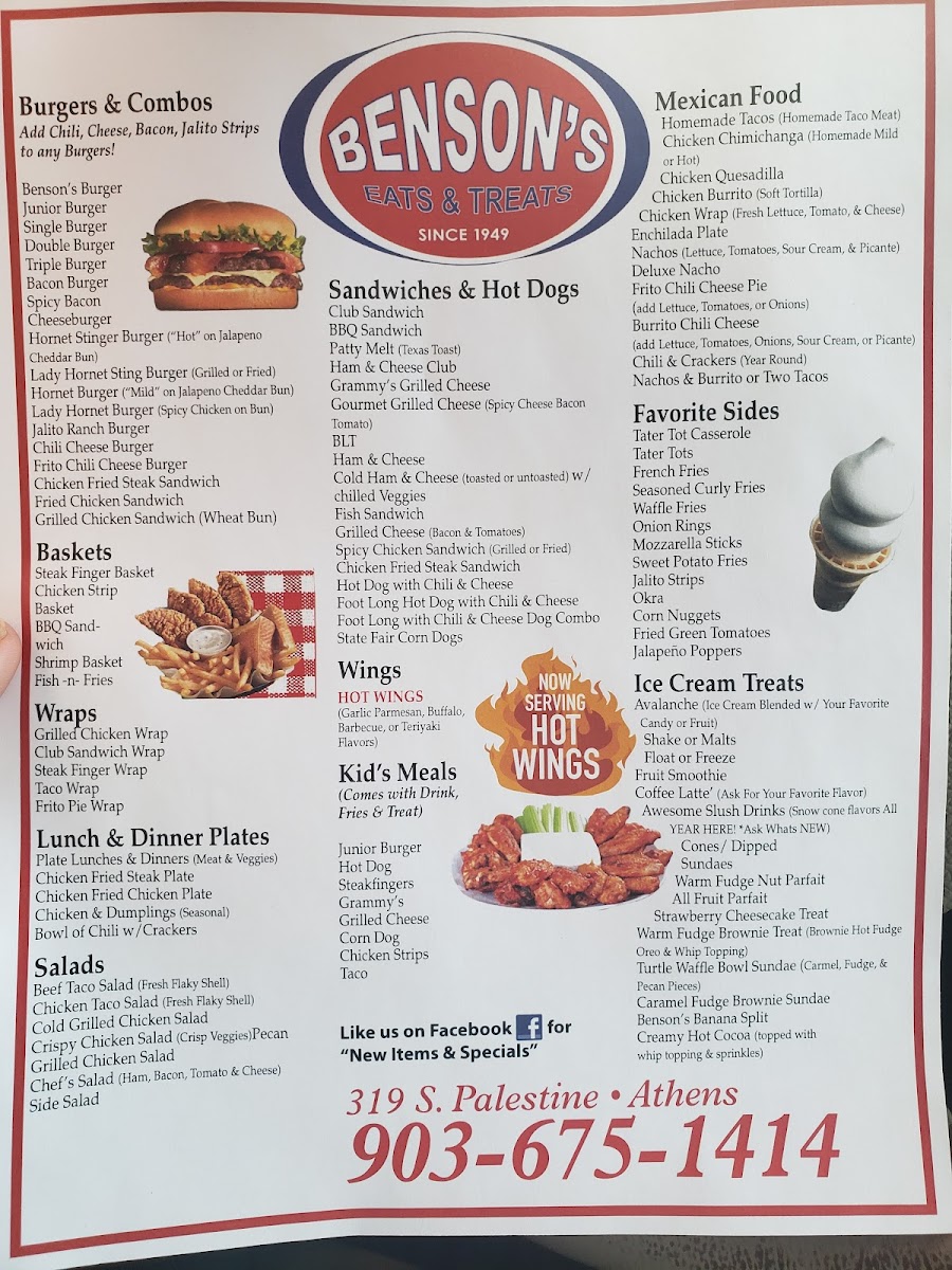 Bensons Eats & Treats Photo Menu 1