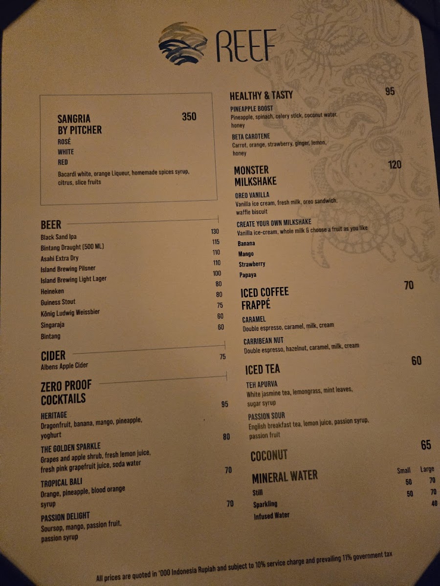 Reef Beach Club Photo Menu 1