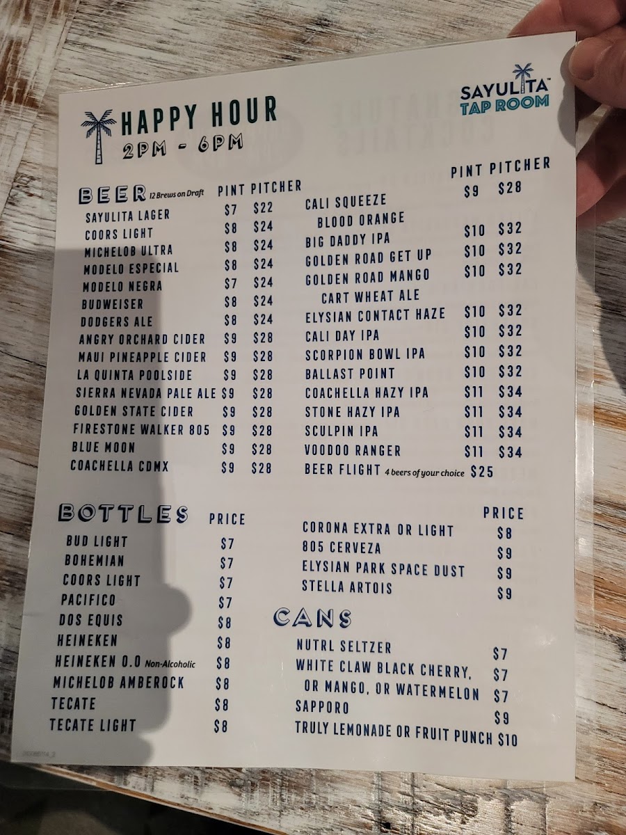 Sayulita Taproom Photo Menu 1