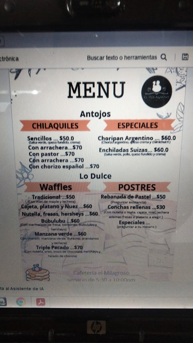Cafeteria El Milagroso Photo Menu 1