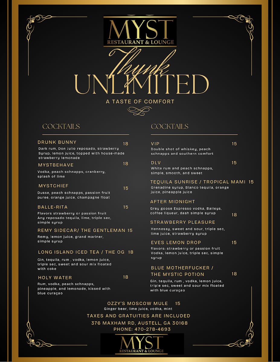 Myst Lounge Photo Menu 1