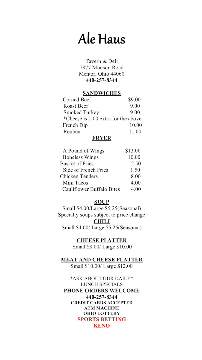 Ale Haus Tavern & Deli Shop Photo Menu 1