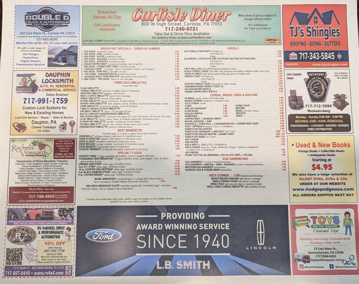 Carlisle Diner Photo Menu 1
