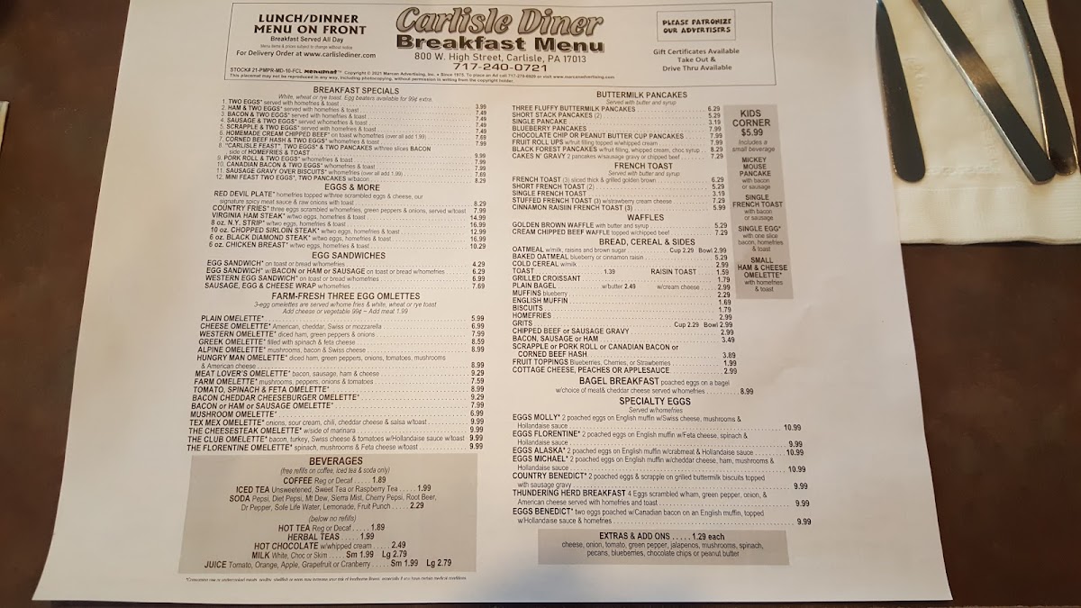Carlisle Diner Photo Menu 6