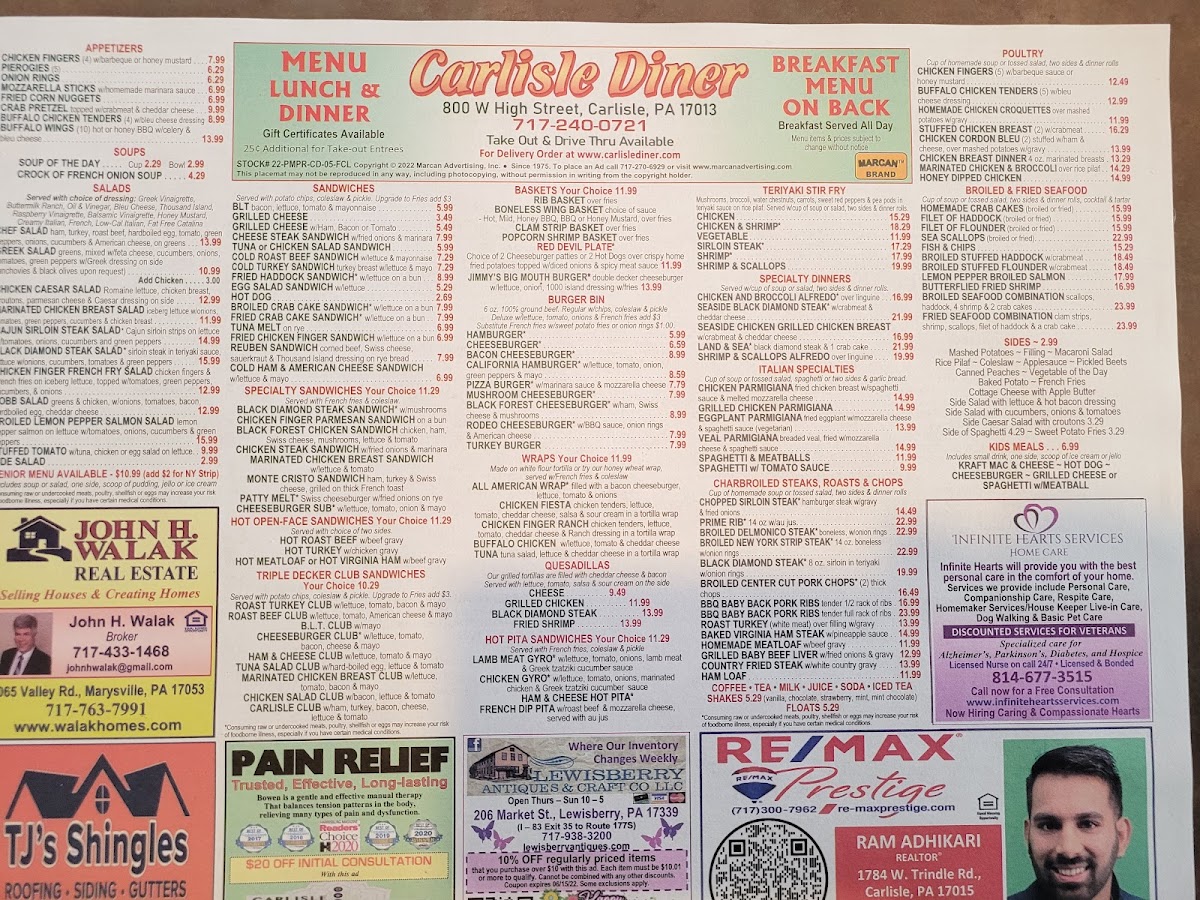 Carlisle Diner Photo Menu 9