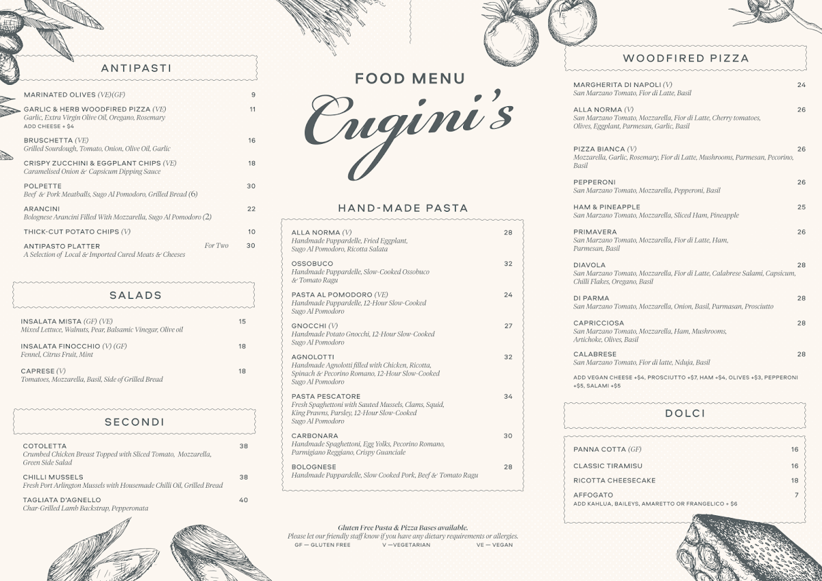 Cugini's Fitzroy Photo Menu 1