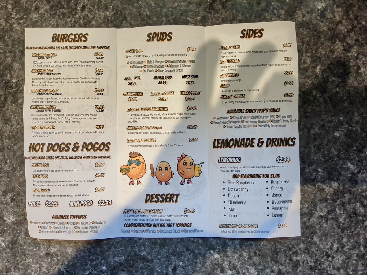 Three Spuds Food Truck Photo Menu 1