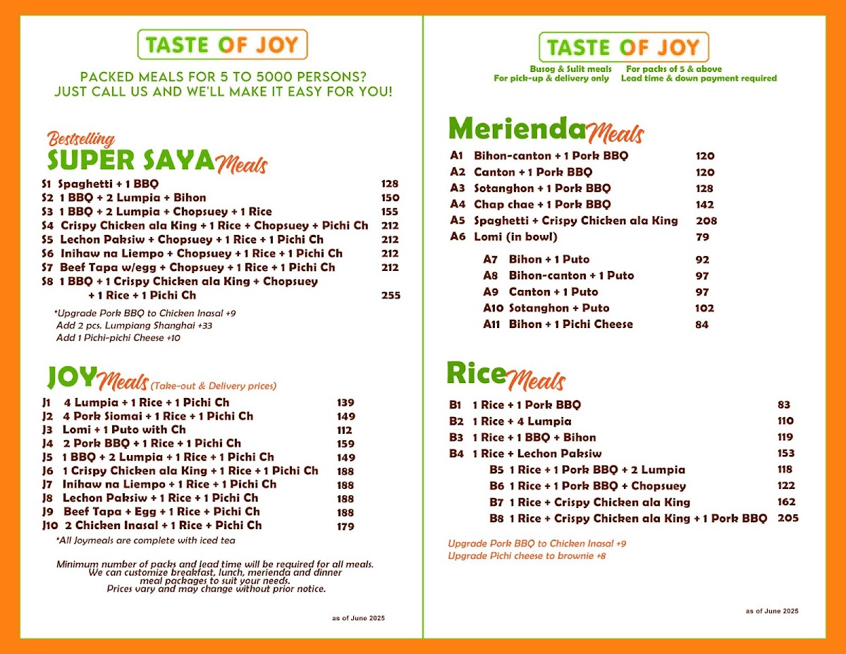 Taste Of Joy Soldiers Photo Menu 2