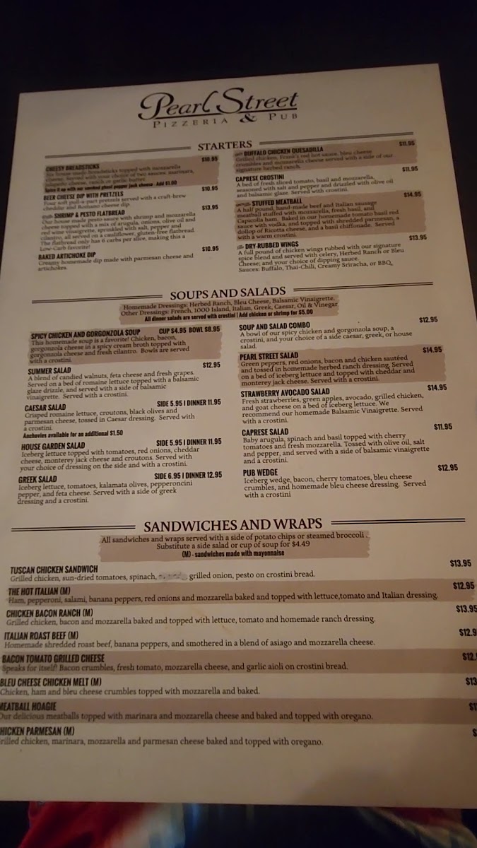 Pearl Street Pizzeria & Pub Photo Menu 1