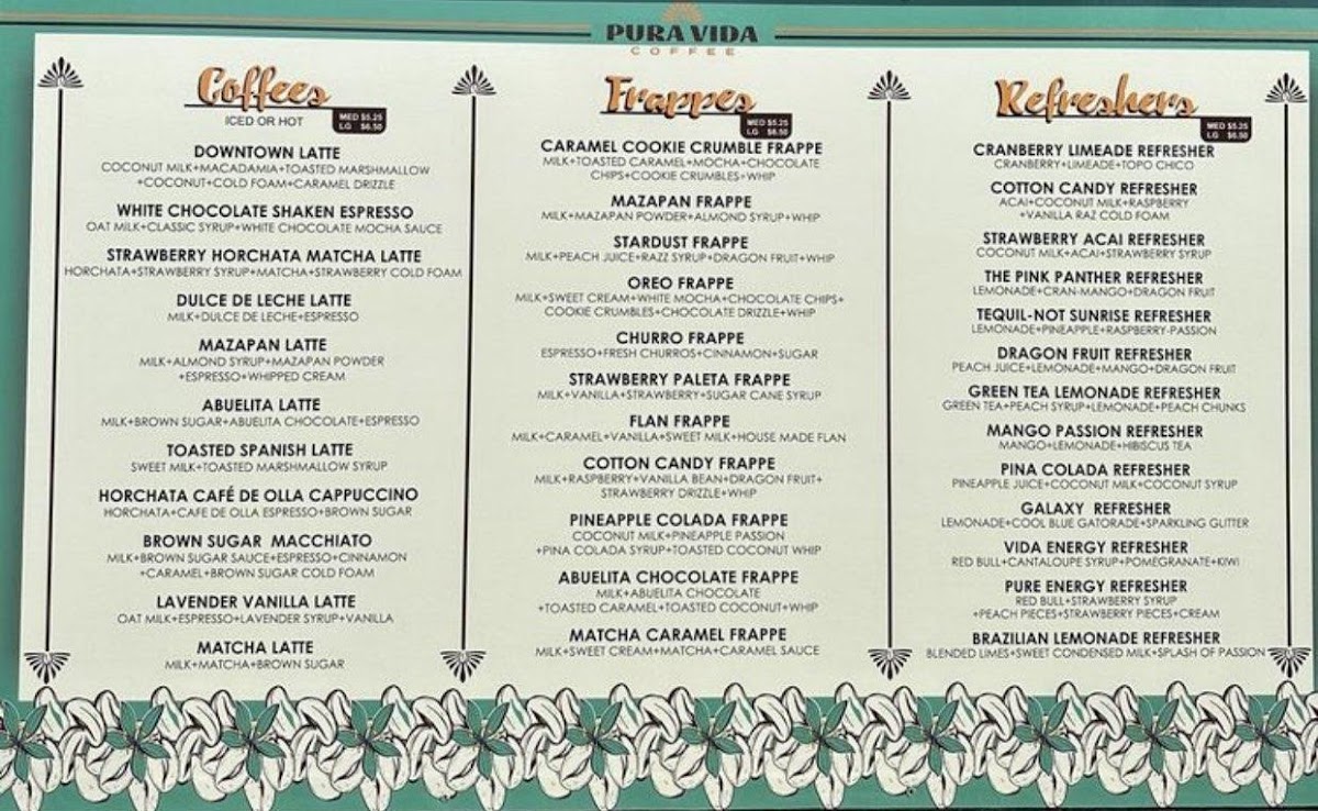 Pura Vida Coffee Photo Menu 1