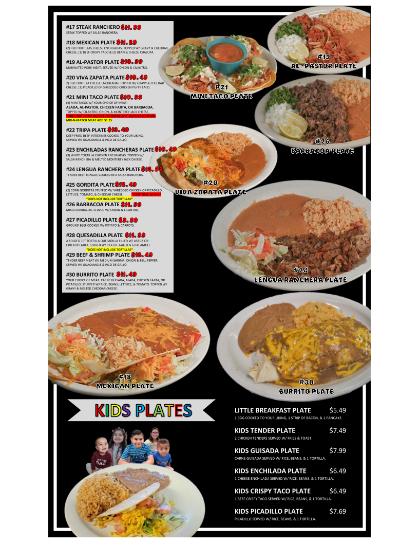Viva Zapata Mexican Restaurant Photo Menu 2
