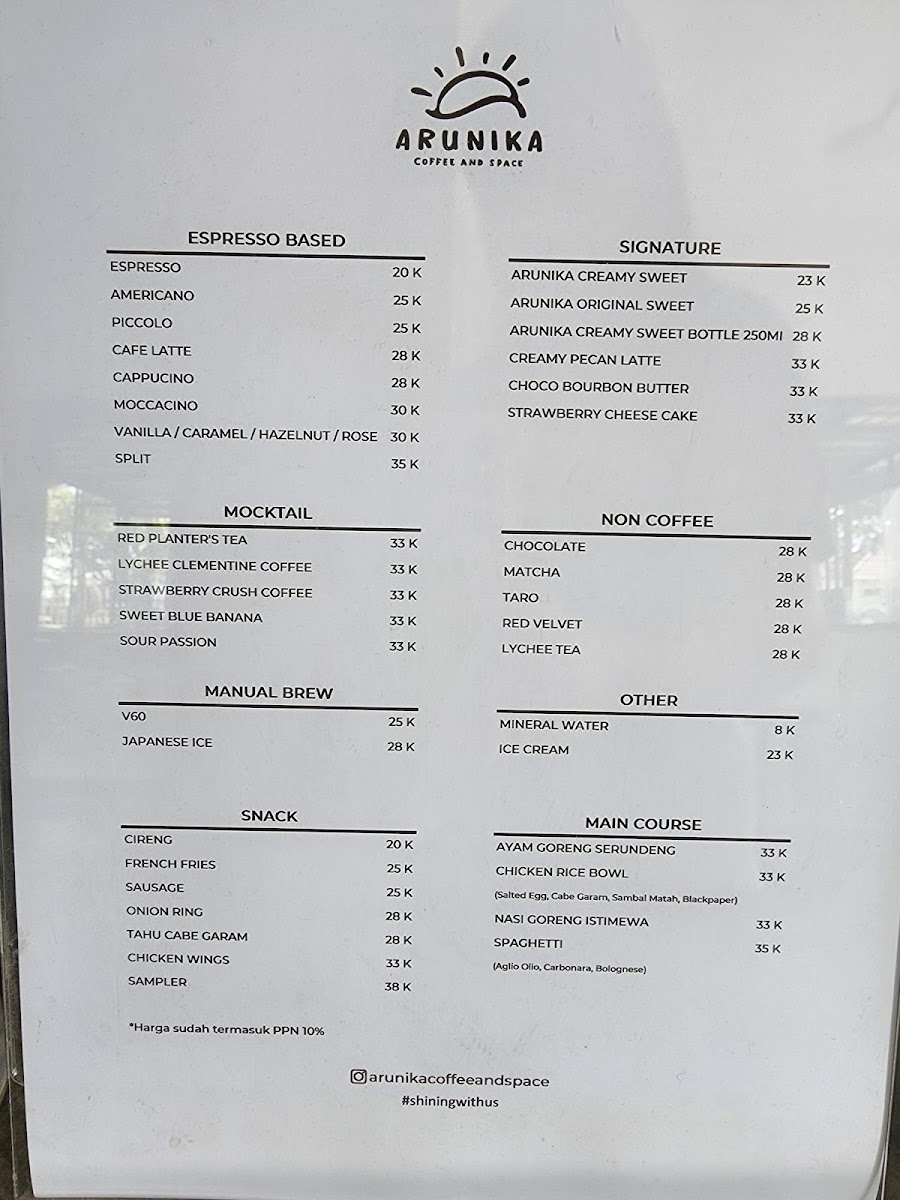 ARUNIKA COFFEE AND SPACE Photo Menu 1