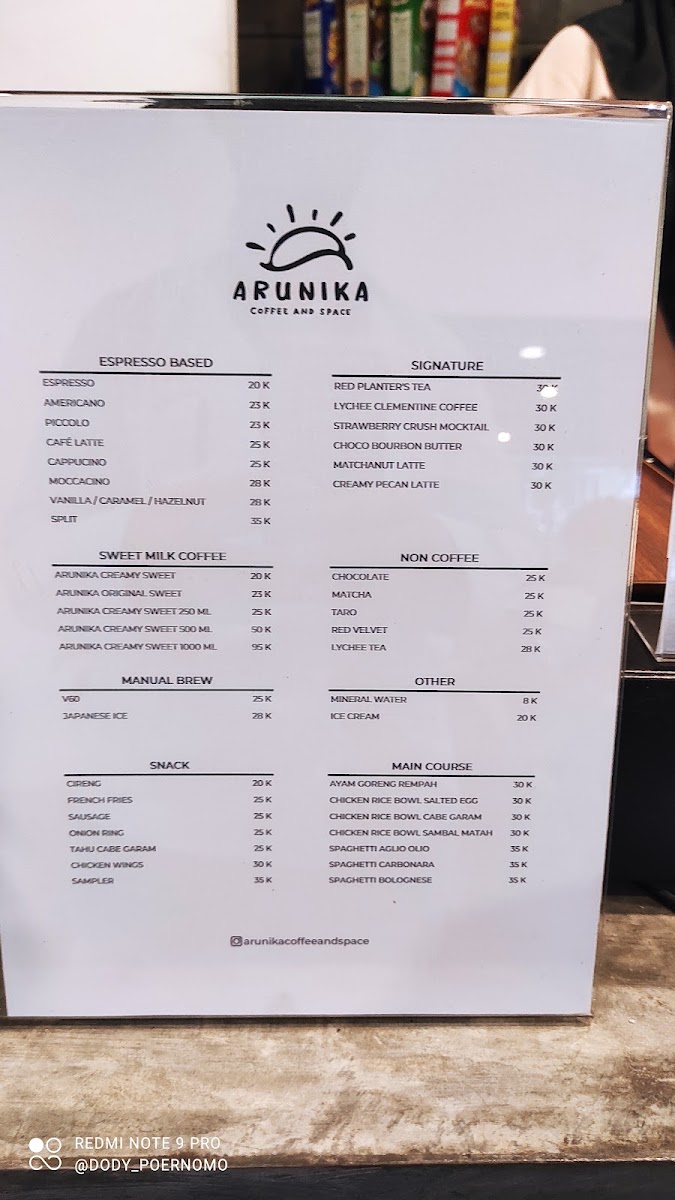 ARUNIKA COFFEE AND SPACE Photo Menu 3