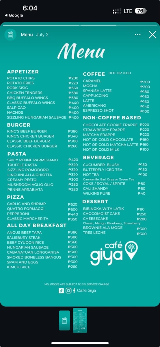 Cafe Giya Photo Menu 5