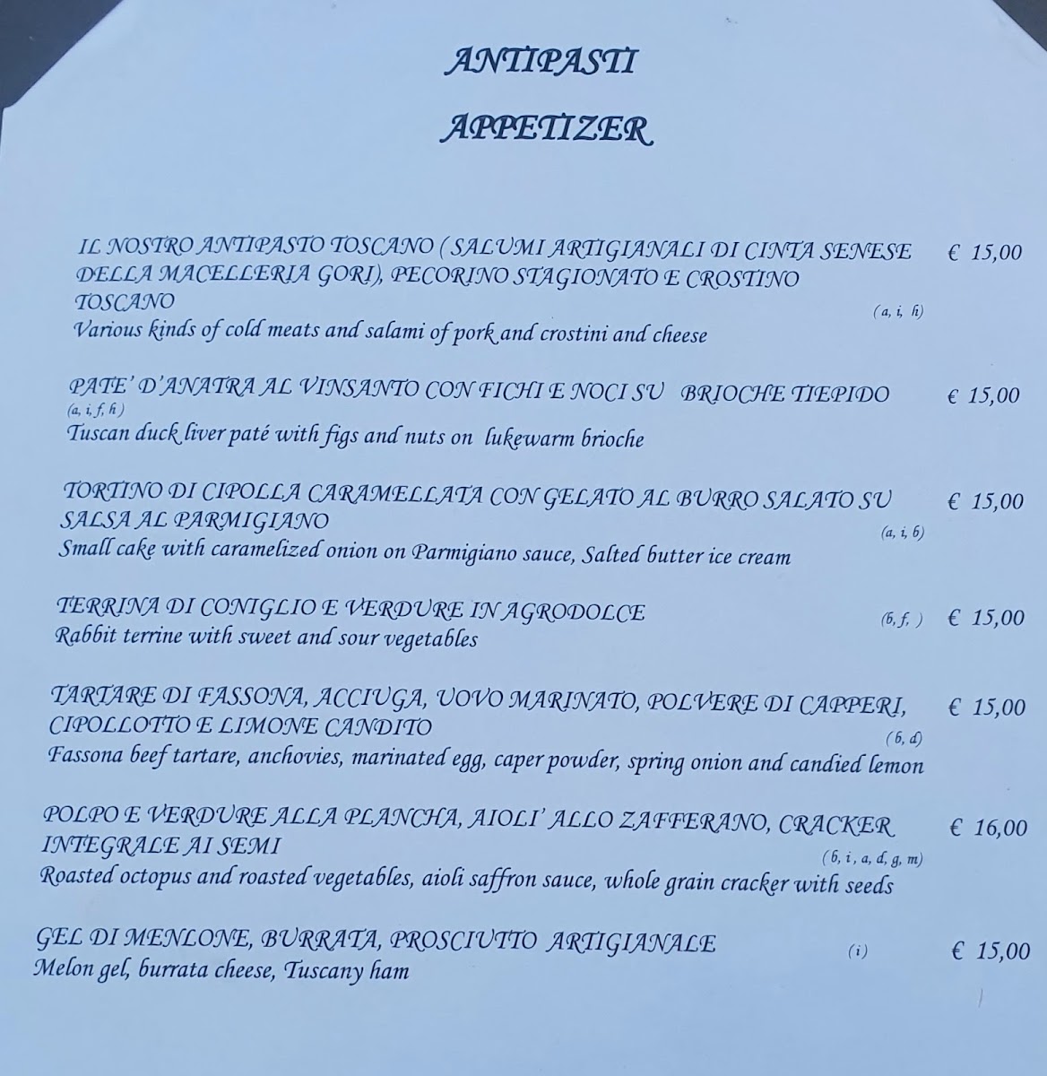 La Mandragola Photo Menu 1