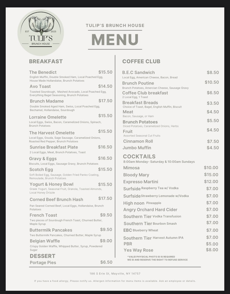 Tulip's Brunch House Photo Menu 1