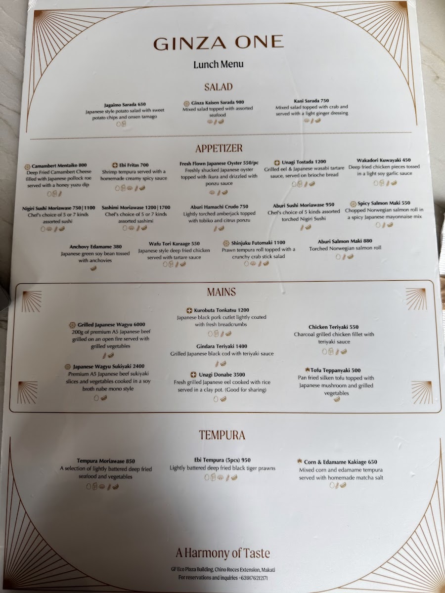 Ginza One Photo Menu 1