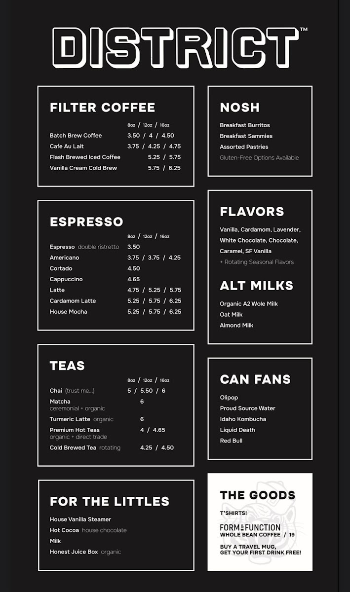 District Coffee - Drive Thru Photo Menu 1