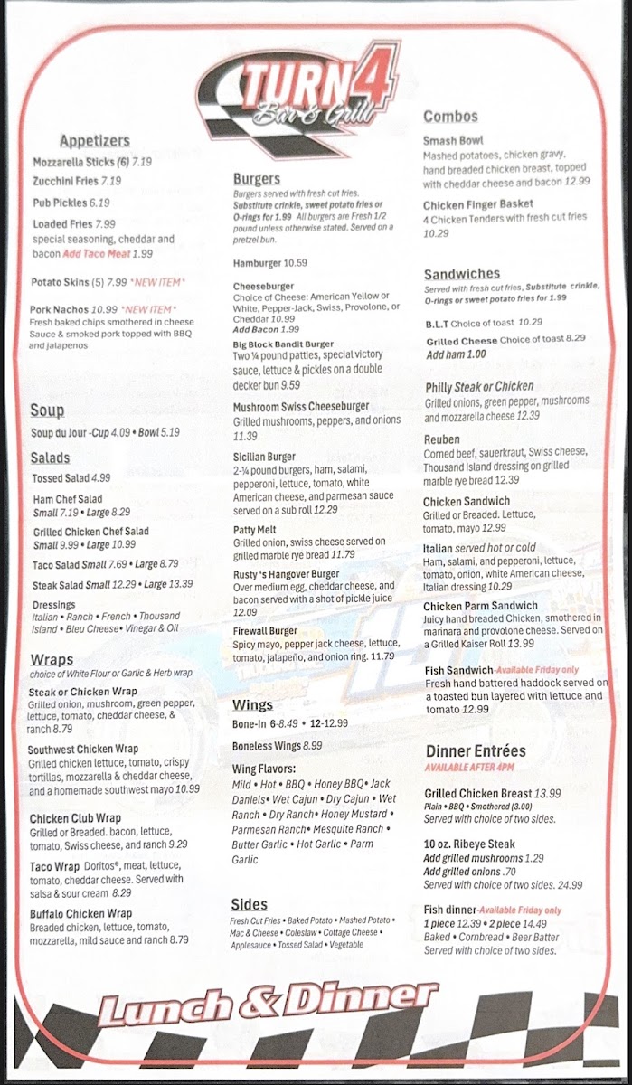 Turn 4 Bar & Grill Photo Menu 1