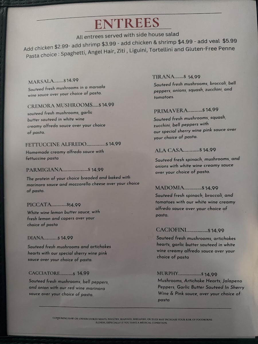 Roma’s Italian Restaurant Photo Menu 2