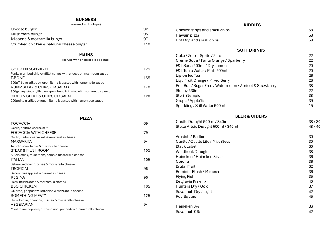 Cor's Diner Photo Menu 1