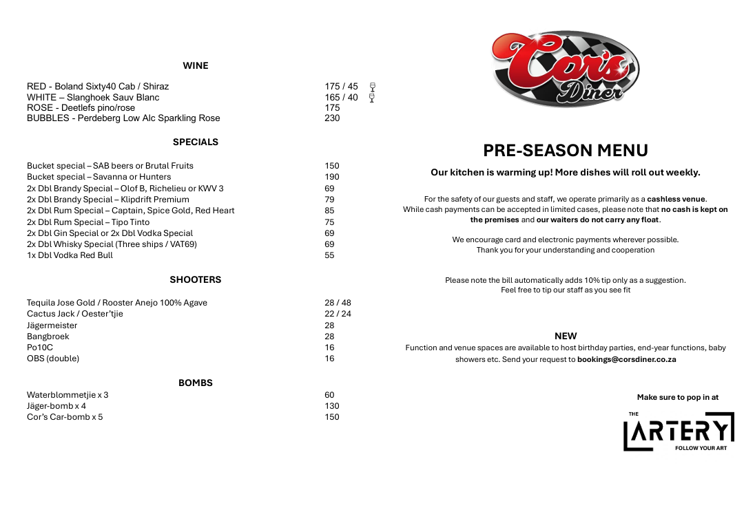 Cor's Diner Photo Menu 2
