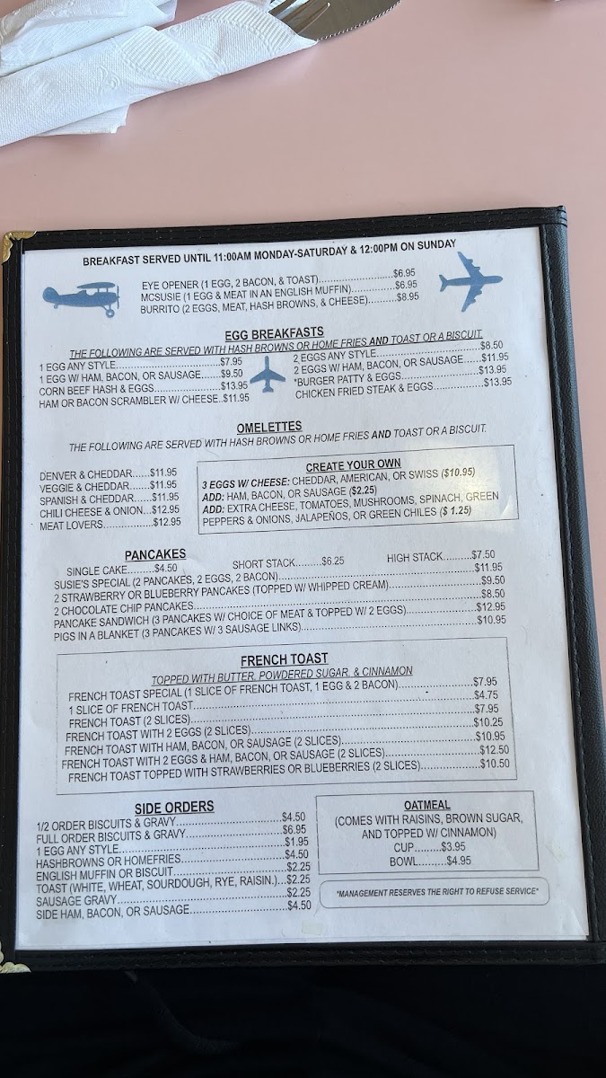 Susie's Skyway Restaurant Photo Menu 7