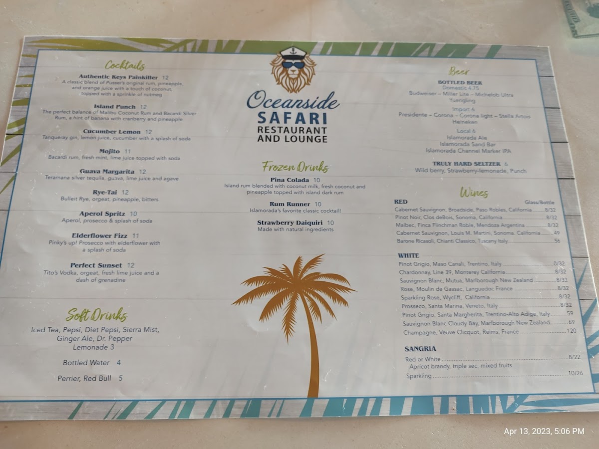 Oceanside Safari Restaurant & Lounge Photo Menu 2