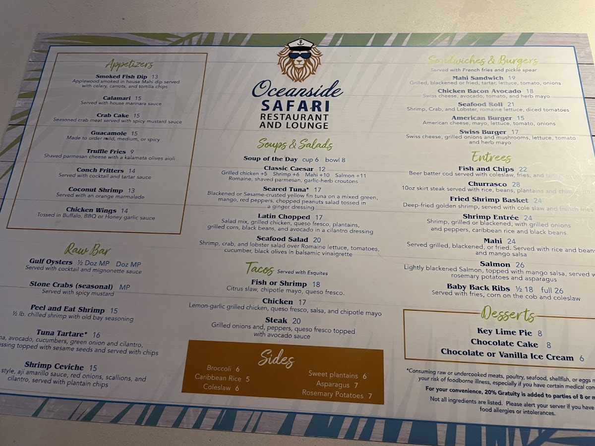 Oceanside Safari Restaurant & Lounge Photo Menu 5