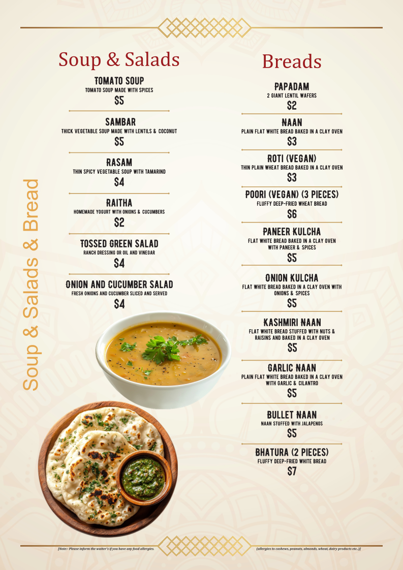 Taz Indian Cuisine Waco Photo Menu 1