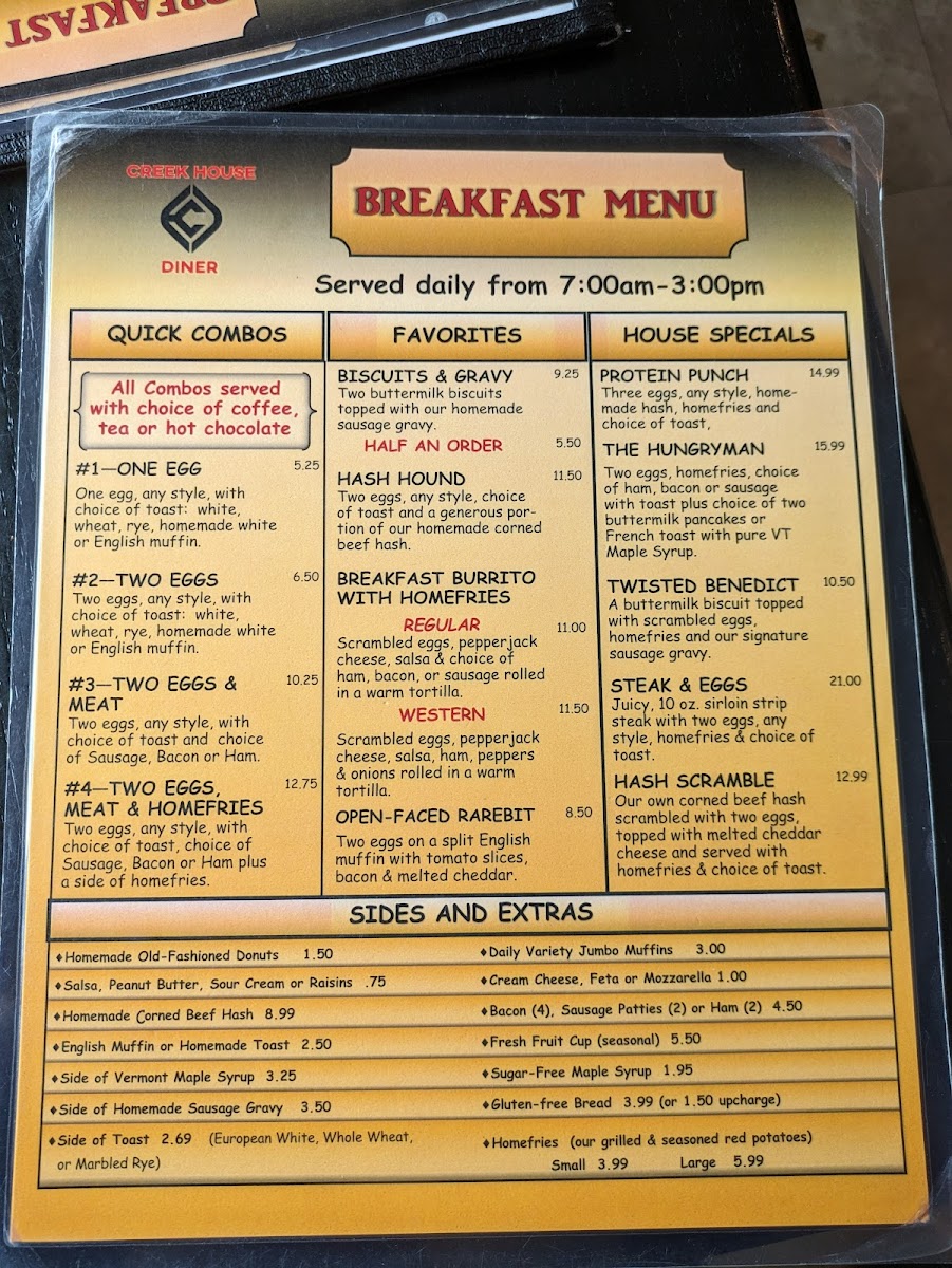 Creek House Diner Photo Menu 1