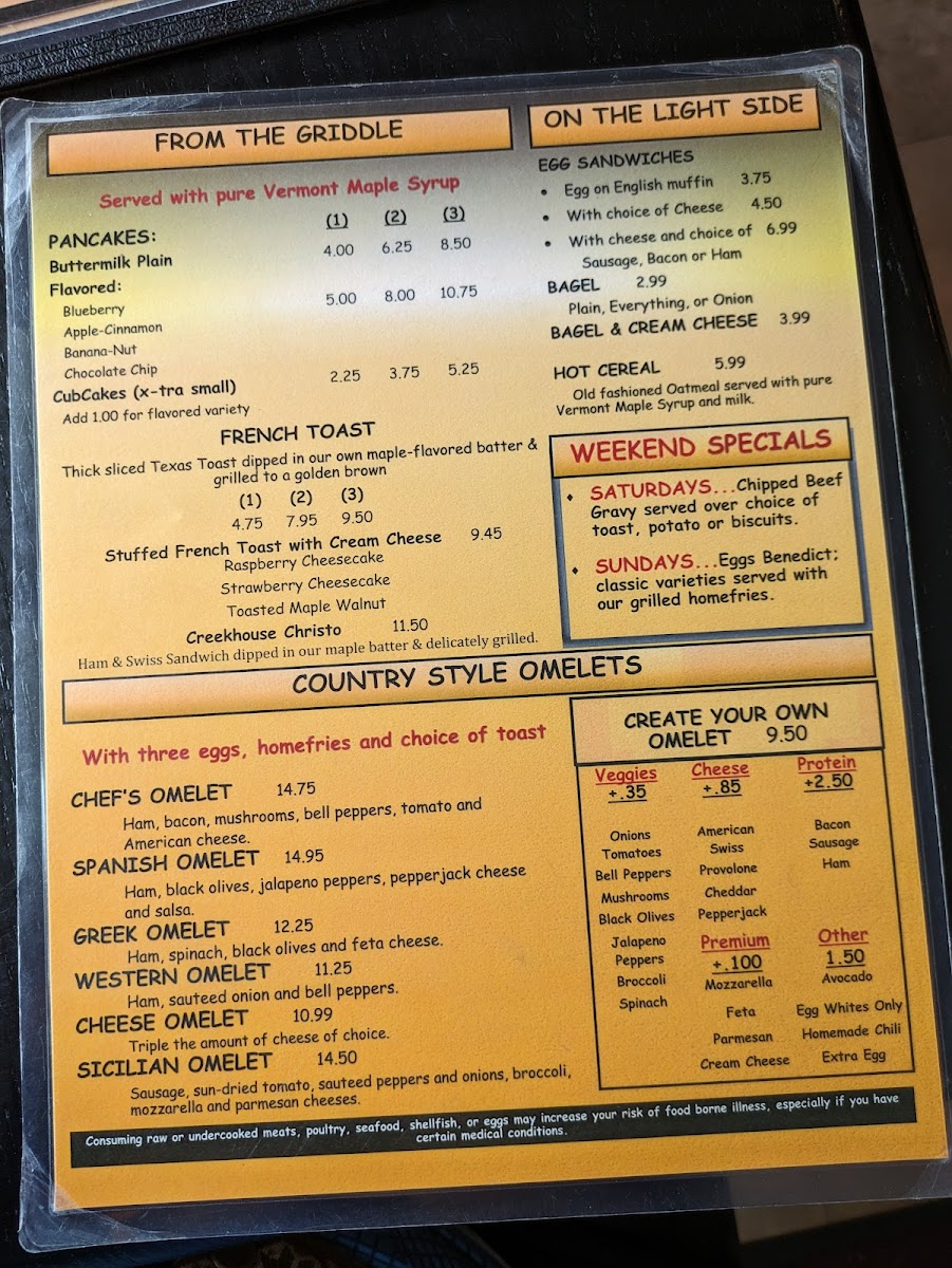 Creek House Diner Photo Menu 2