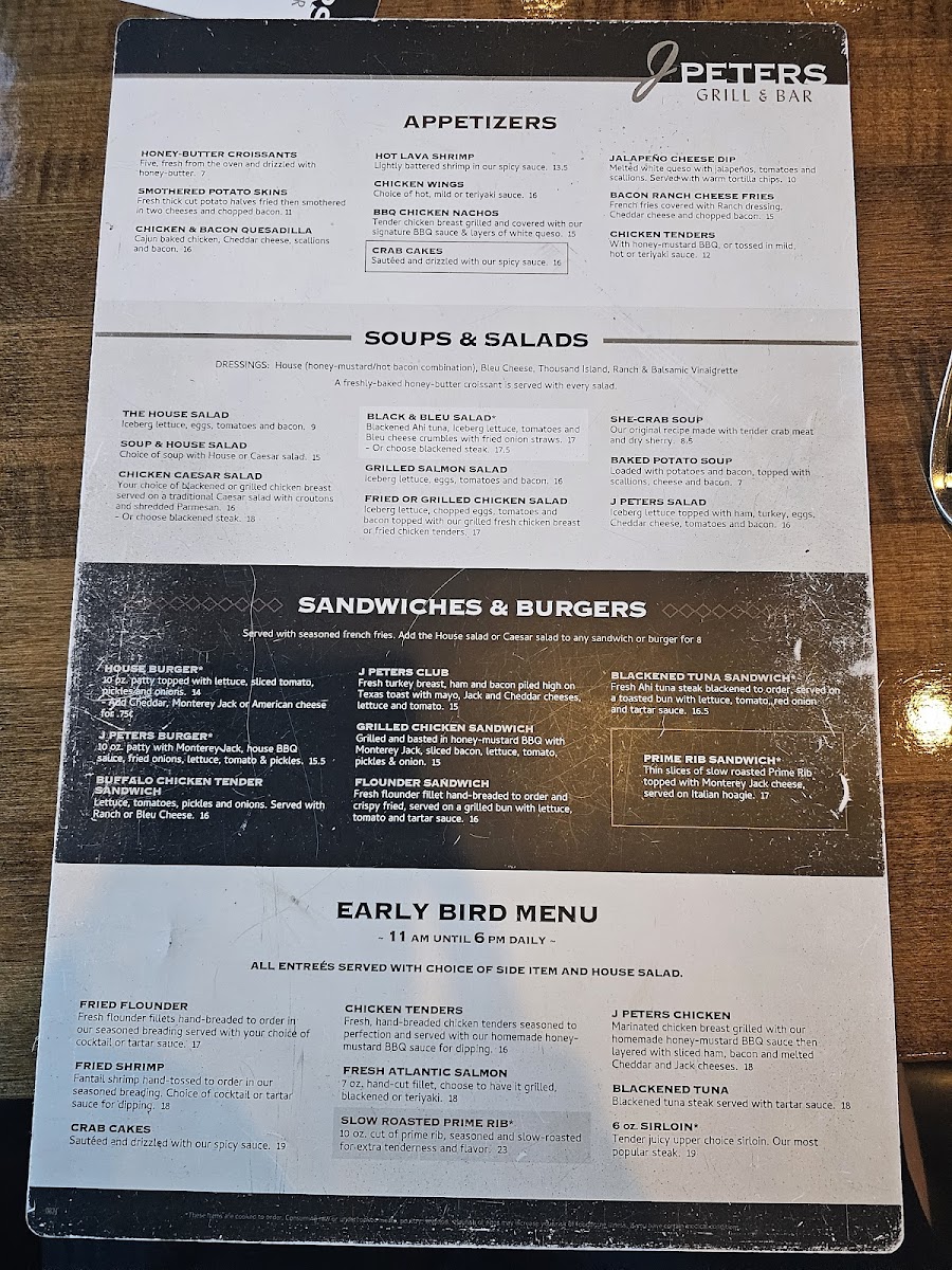 J Peters Grill & Bar - Carolina Forest Photo Menu 1