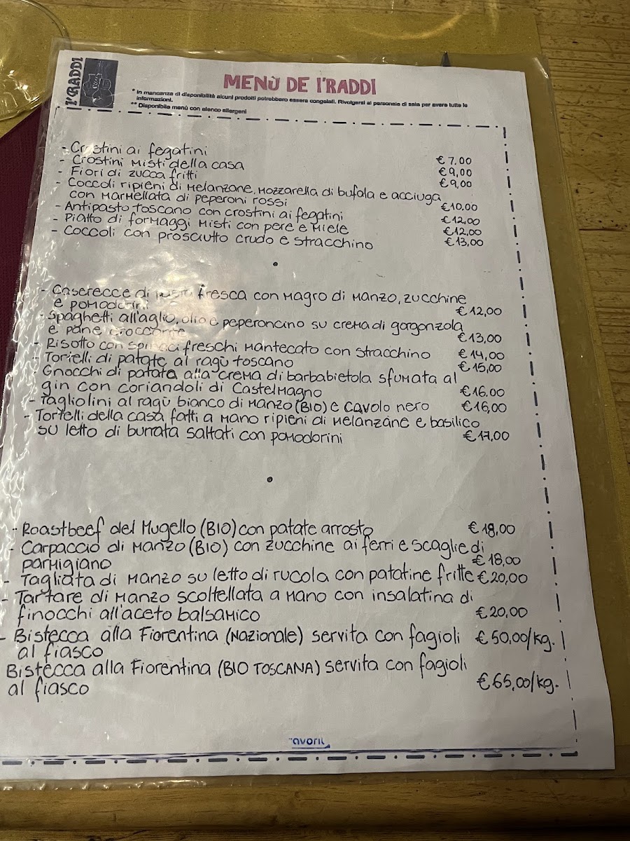 Trattoria I'raddi Photo Menu 1
