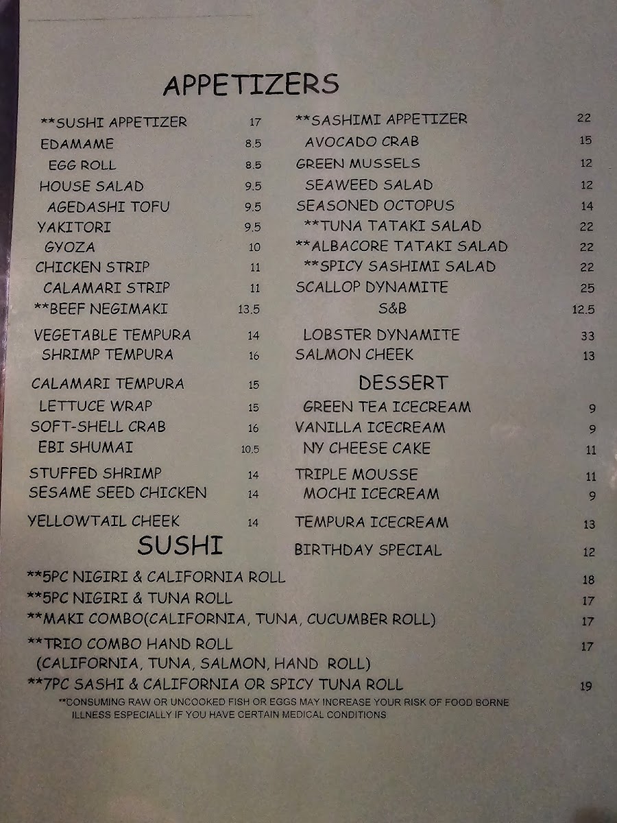 Hayashi Hibachi Photo Menu 1