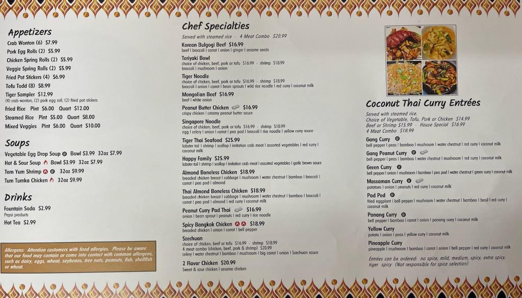 Tiger Thai Restaurant Photo Menu 3