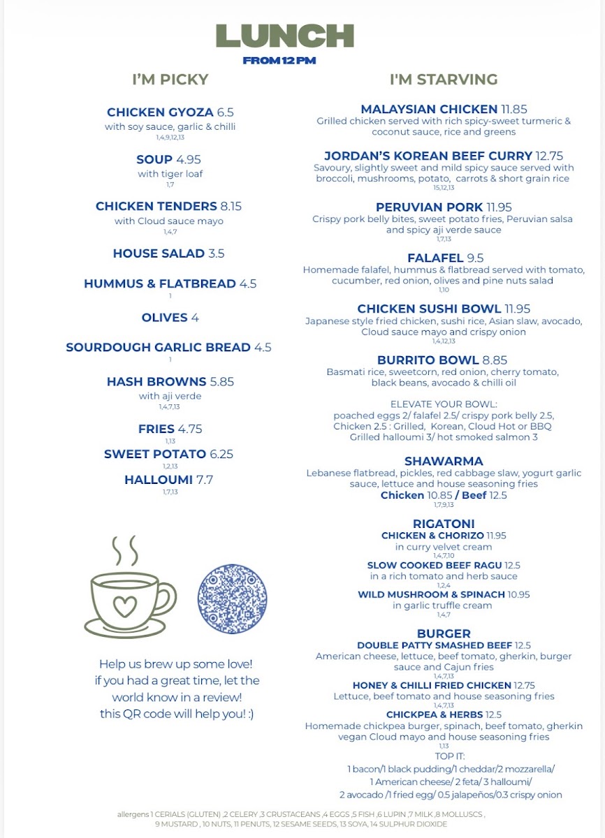 Cloud Cafe Photo Menu 1