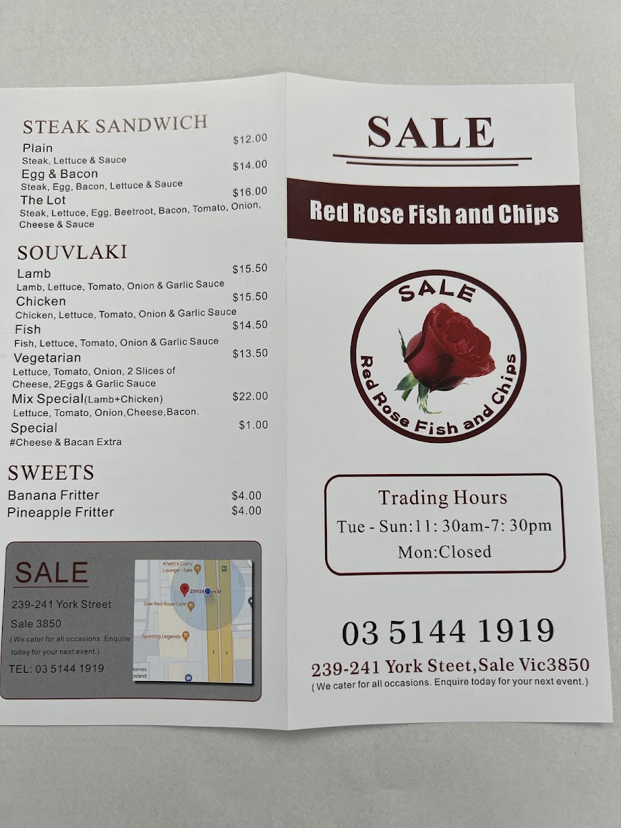 Sale Red Rose Cafe Photo Menu 1