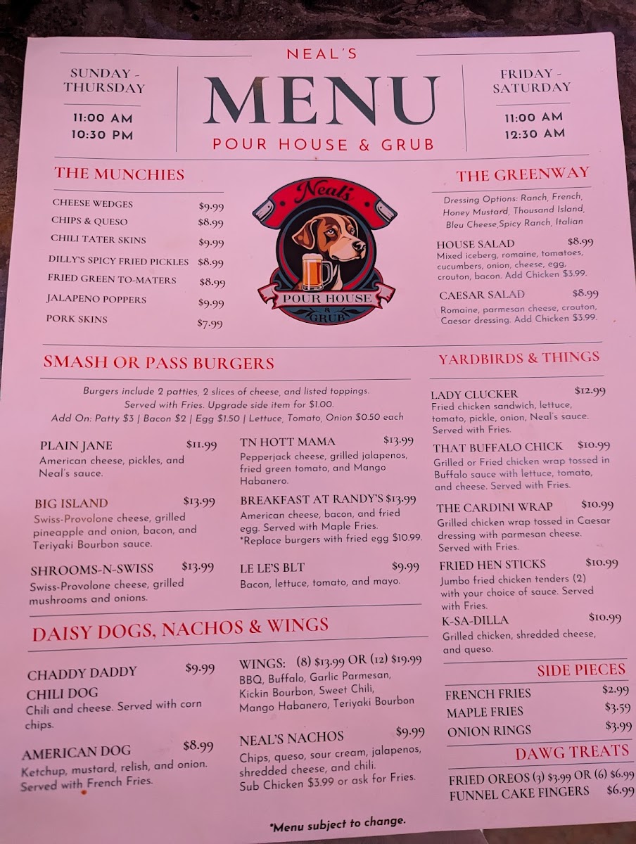 Neal's Pour House & Grub Photo Menu 1