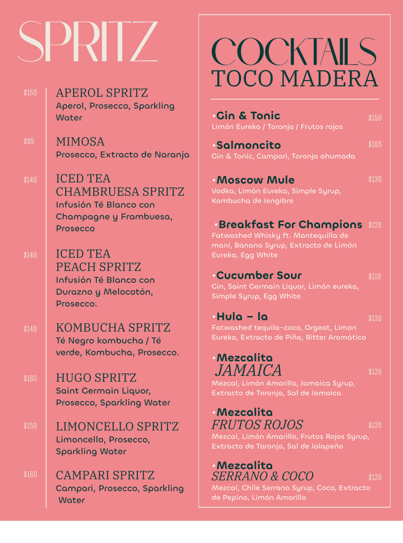 Toco Madera Brunch Photo Menu 1