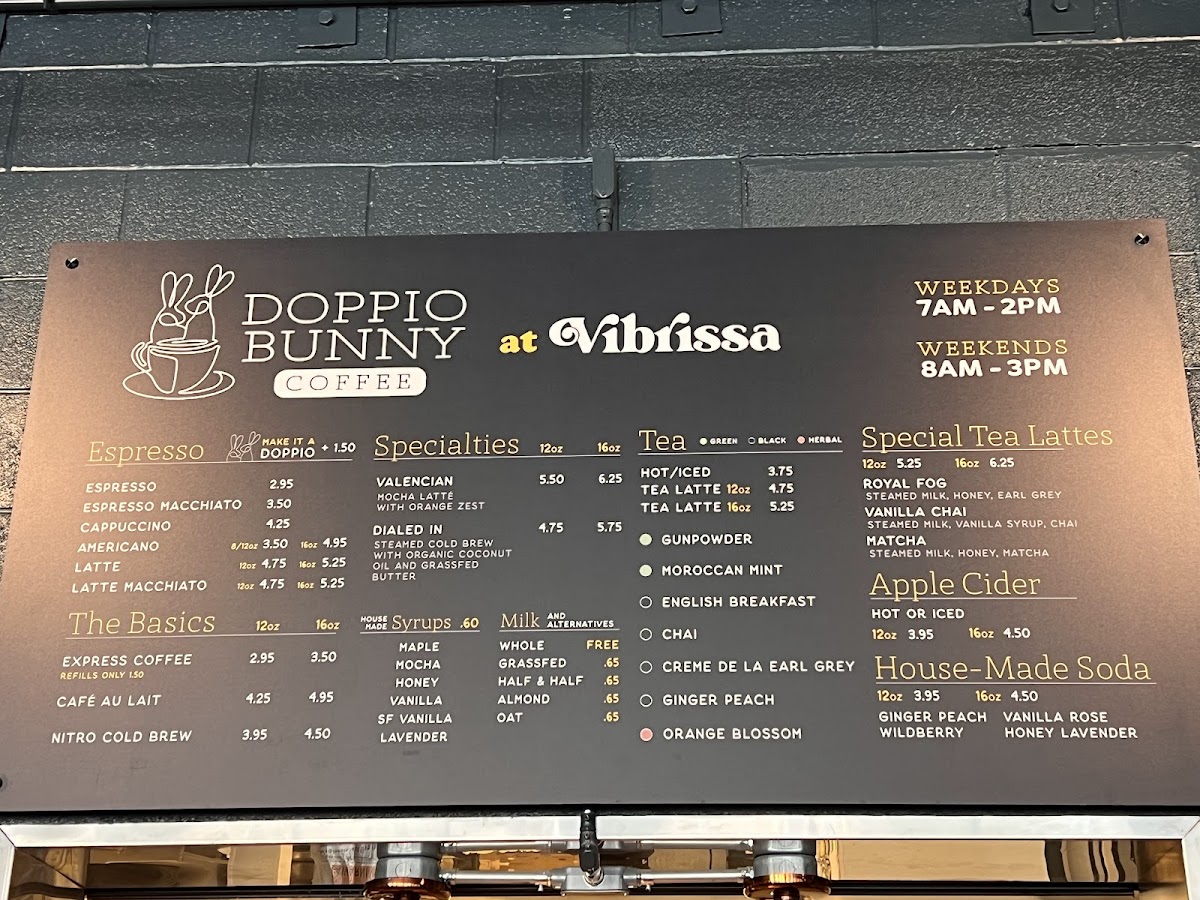 Doppio Bunny Coffee - Winchester Photo Menu 1