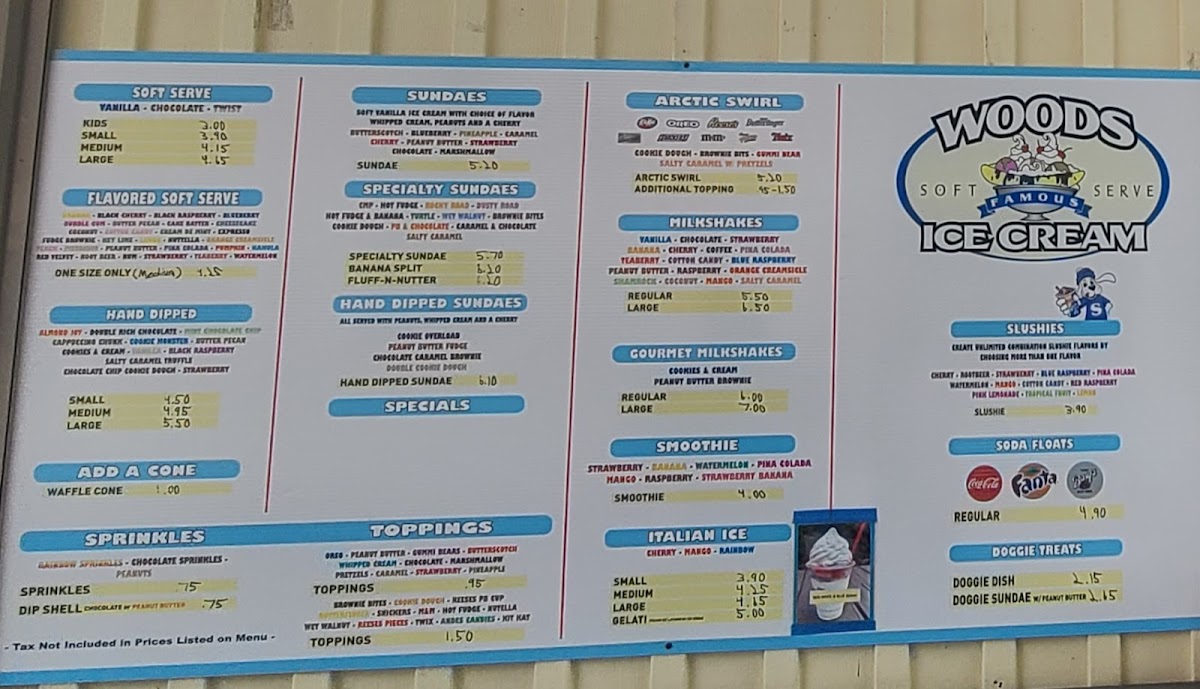 Woods Ice Cream Photo Menu 1