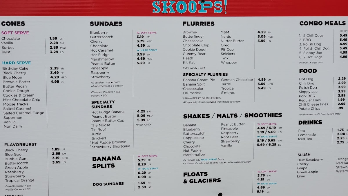 Skoops Ice Cream & Drive Thru Photo Menu 1