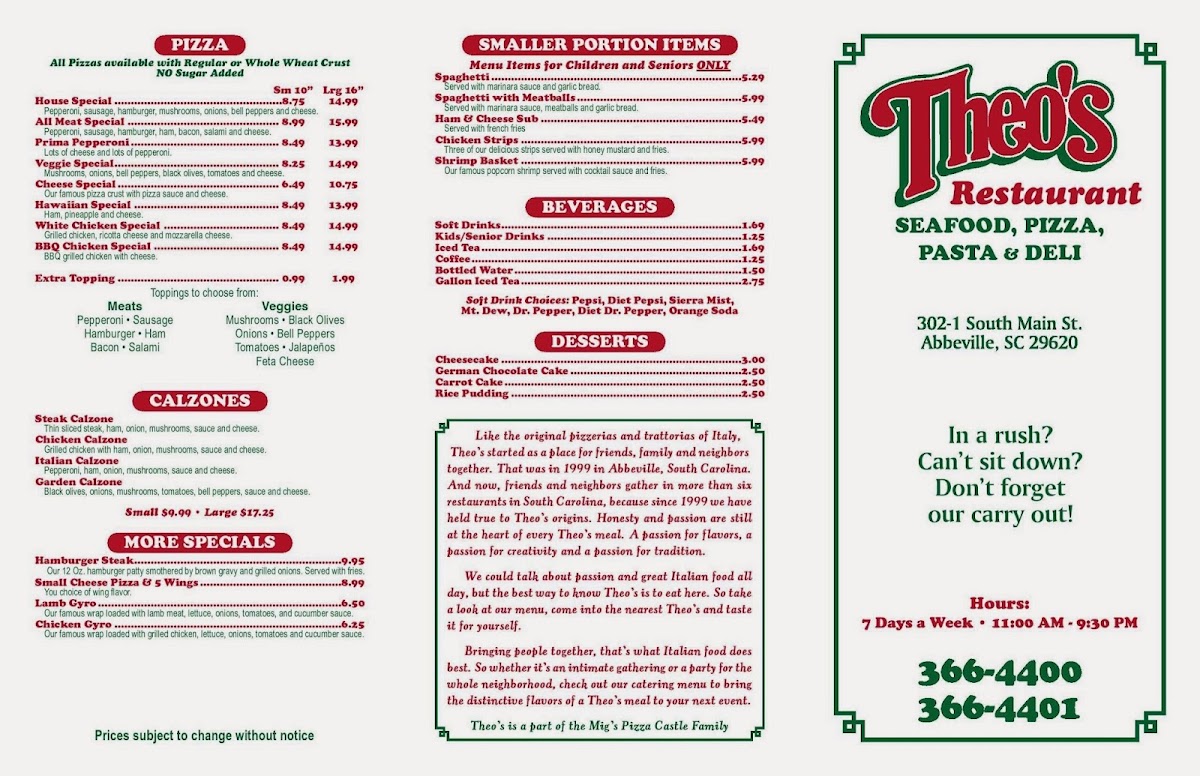Theo's Deli & Seafood Photo Menu 3