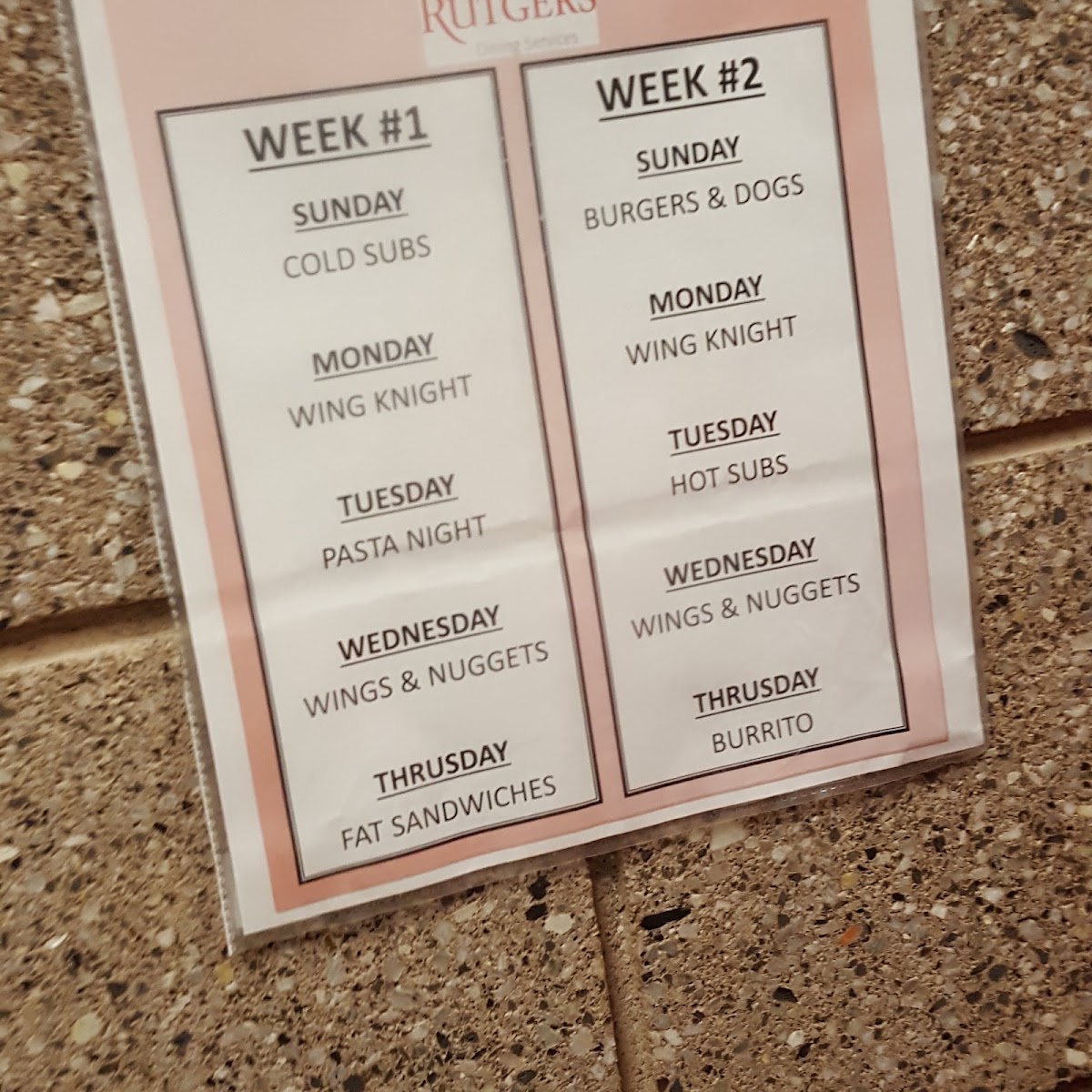 Busch Faculty Dining Hall Photo Menu 1